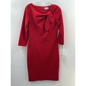 Calvin Klein Women’s 3/4 Sleeve Bow Neck Crepe Sheath Dress Red Size 6 NWT